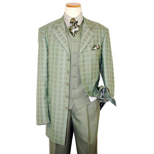 Soho Mint Green Windowpanes Super 100's Rayon Blend Vested Suit